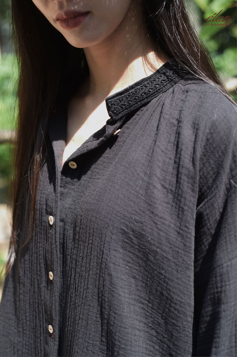 Elan Áo sơ mi phối ren xô Muslin 2