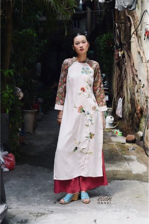 Áo dài tay hoa thêu tay