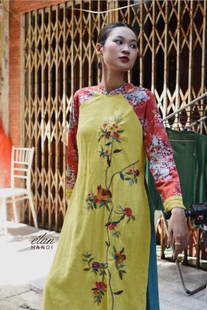Áo dài tay hoa thêu tay