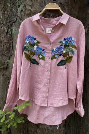 Áo sơ mi thêu tay hoa cẩm tú cầu