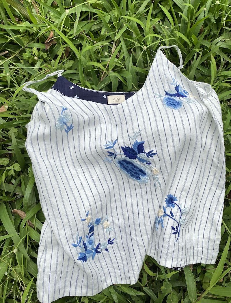 Elan Áo 2 dây thêu thêu tay cụm hoa rơi 11