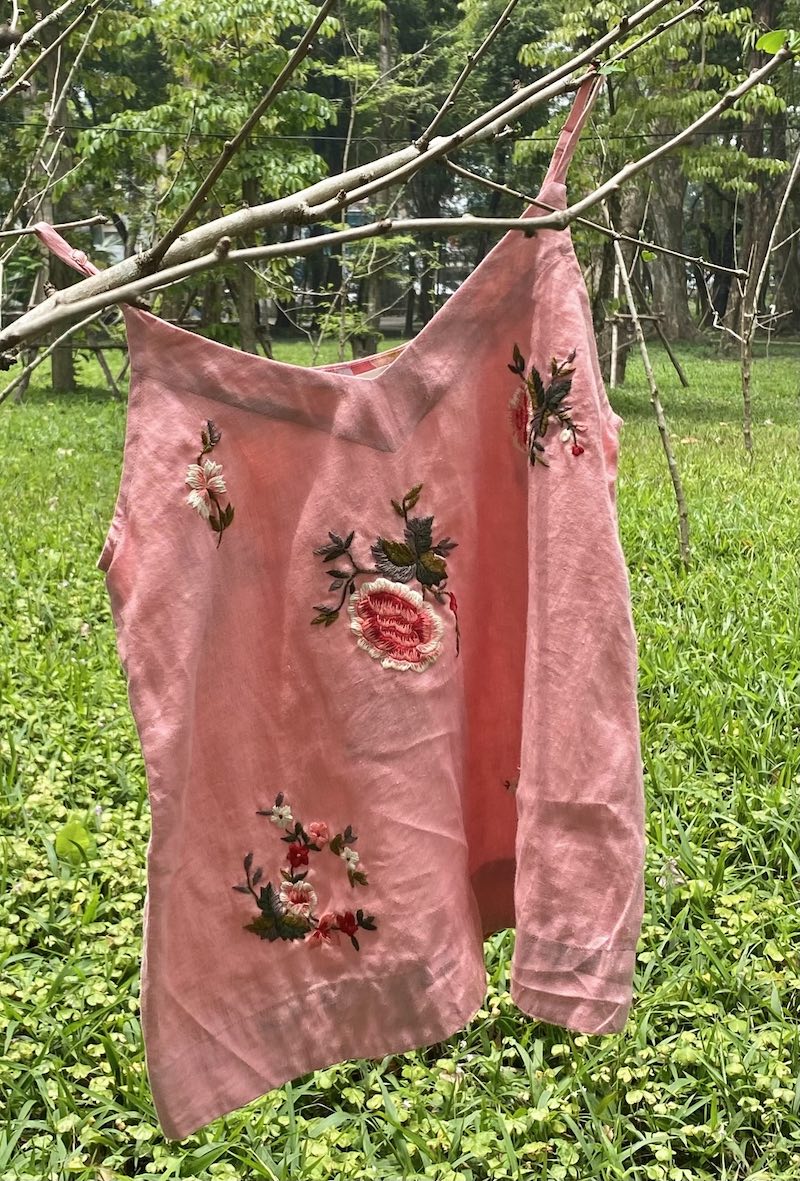 Elan Áo 2 dây thêu thêu tay cụm hoa rơi 4