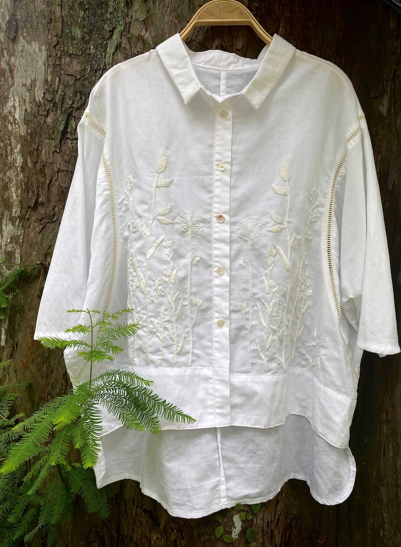 Elan Áo sơ mi phối ren thêu tay hoa cỏ 1