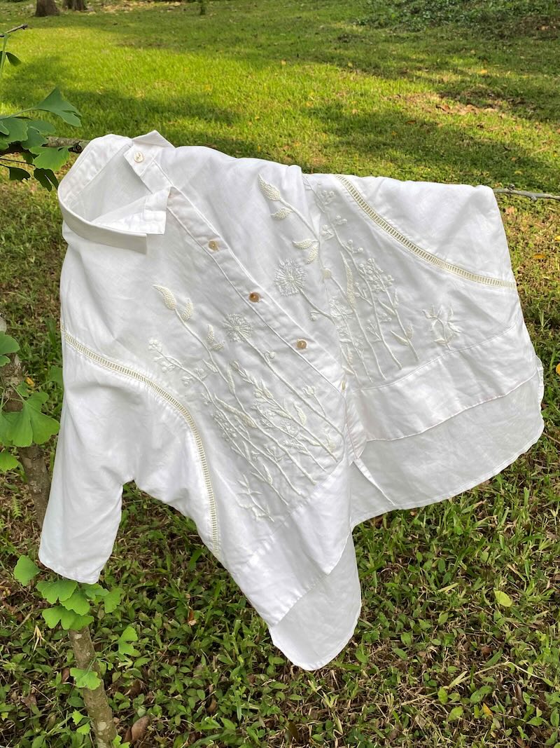 Elan Áo sơ mi phối ren thêu tay hoa cỏ 2