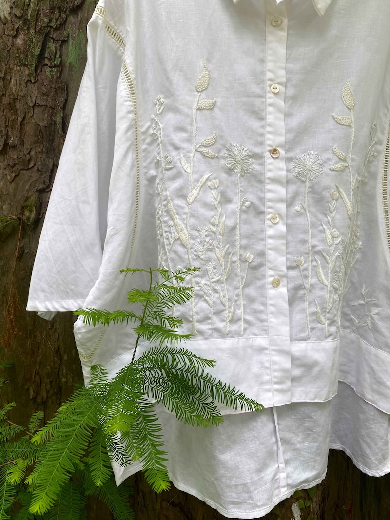 Elan Áo sơ mi phối ren thêu tay hoa cỏ 3