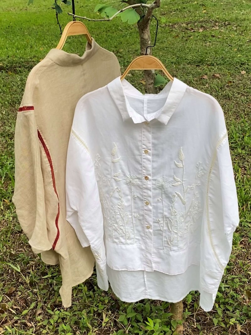 Elan Áo sơ mi phối ren thêu tay hoa cỏ 4