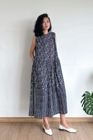 Váy babydoll sát nách hoạ tiết xanh than