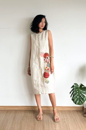 Váy bum đáp vải đột tay - Pure linen