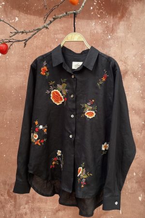 Áo sơ mi thêu tay cụm hoa rơi