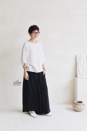 Áo sơmi tay dơi thêu tay hoa cúc trắng