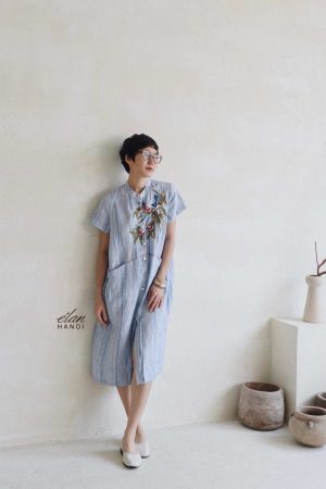 Váy nhún gấu thêu tay con chim và bạch đàn