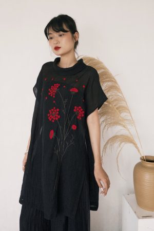 Áo cổ bẻ thêu tay
